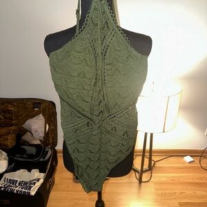BECCA Olive Green Crochet One-Piece Swimsuit